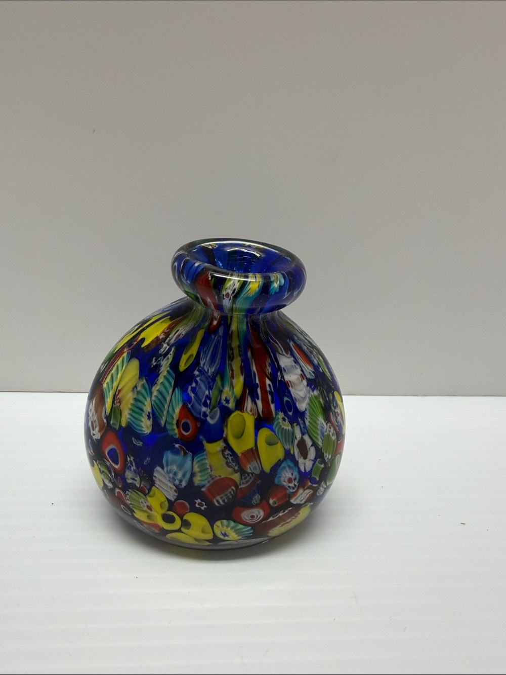 Vintage Cobalt Blue Art Glass Bottle Vase No Lid